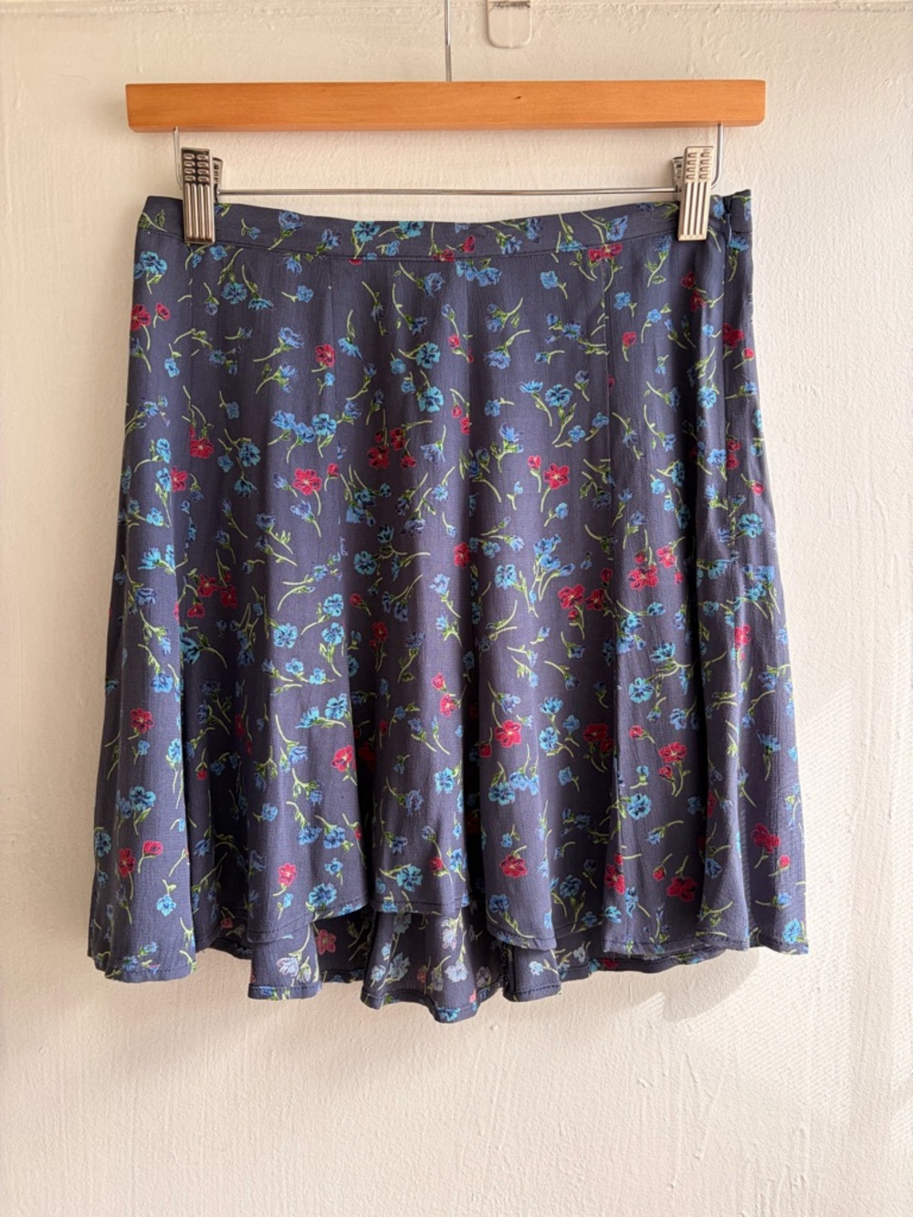 Floral Mini Skirt with Blue & Red Blossoms